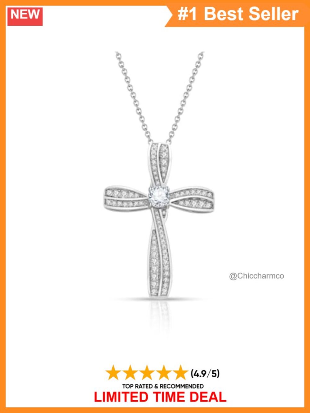 Moissanite Cross Necklace 18k Gold Plated 925 Sterling Silver Infinity Loop